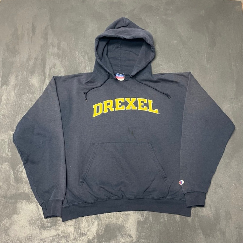 Vintage Champion Drexel Hoodie XL Navy Blue 2000s Good College Sweatshirt